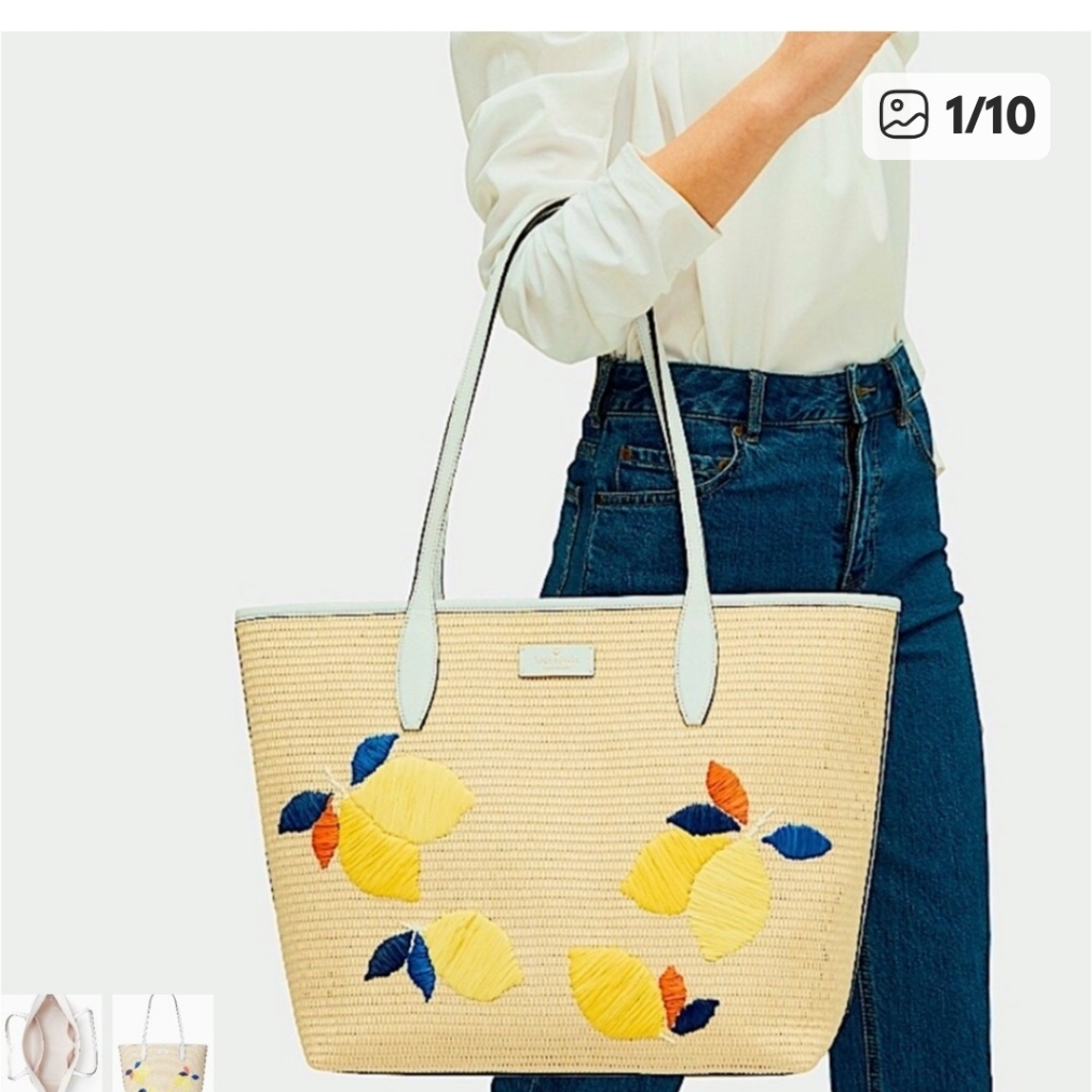 Kate Spade Ash Straw Lemon Zest Tote